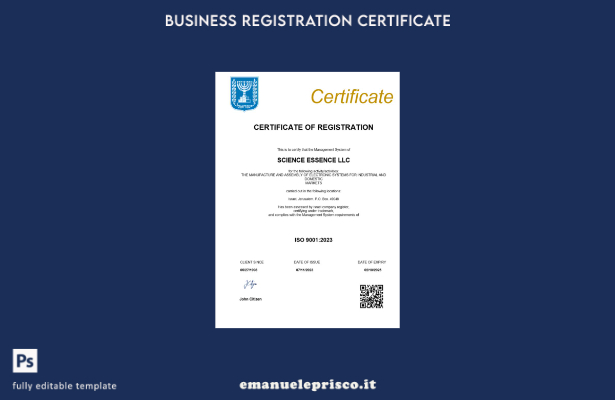 stile verificato Certificato di registrazione israeliano Modello Word e PDF